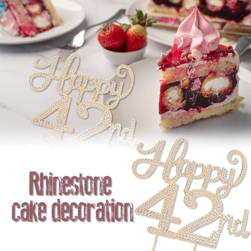 LASKYER Happy 42nd Birthday Decorations,42nd Birthday Gold Rhinestone Cake Topper - Cheers to 42 Years Old Bday Party Metal Sparkly Cake Centerpieces Sign. - Image 3